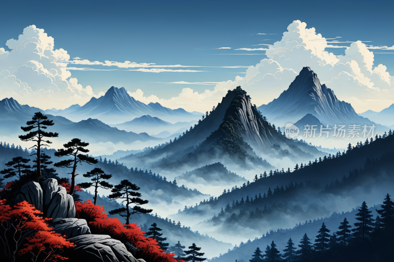 山景有几棵树高清风景插图片