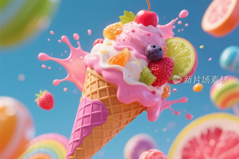 彩色冰淇淋甜筒插画