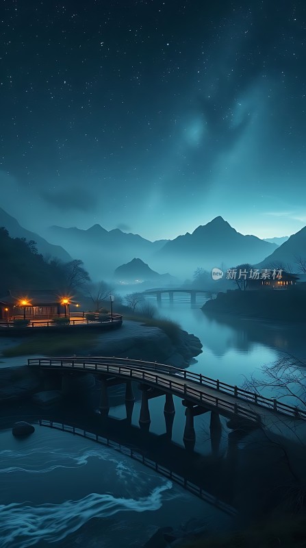 夜幕下的山水画卷