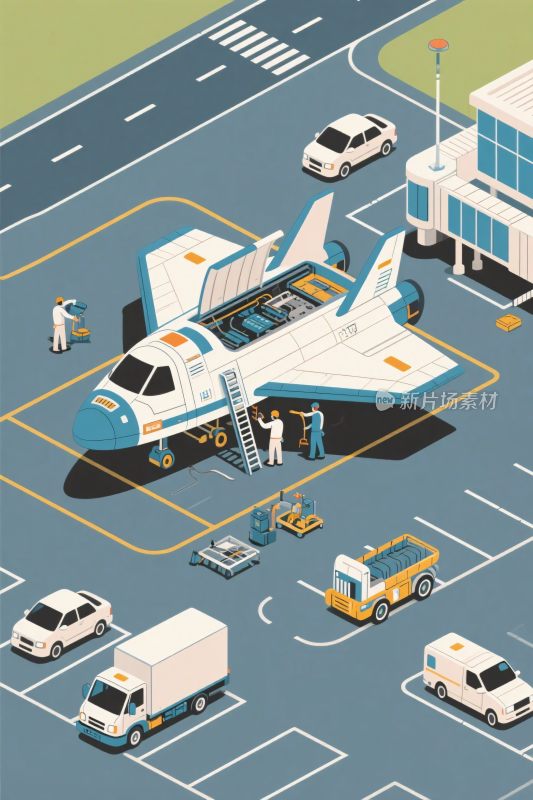 机场等距插画场景