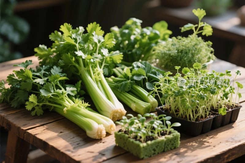 新鲜蔬菜草本植物陈列