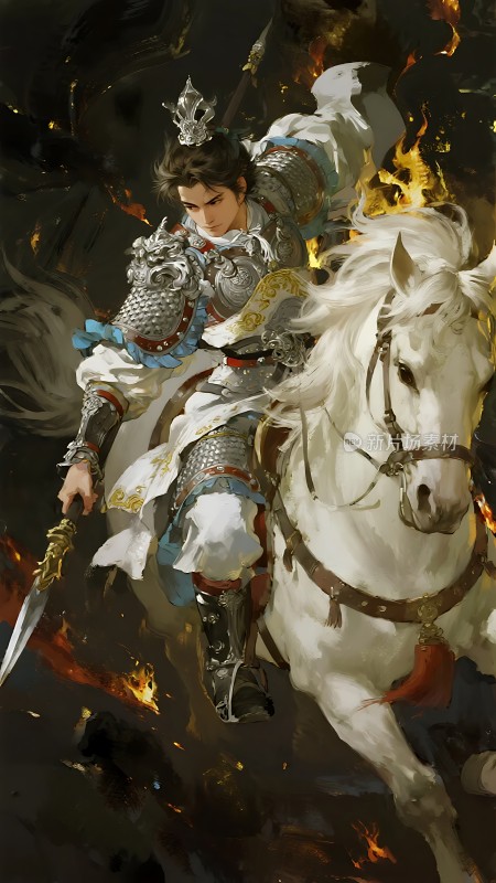 银甲白马战火中
