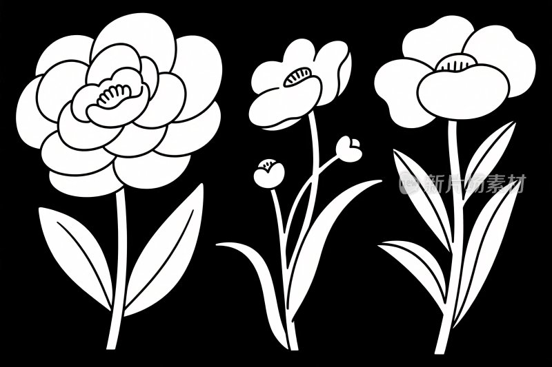 黑白线条花卉插画