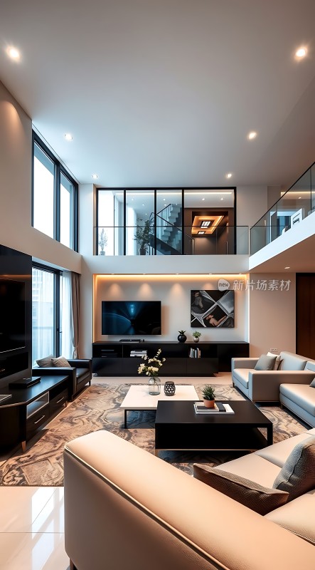 现代家居设计宽敞明亮的空间时尚家具与装饰品点缀其中