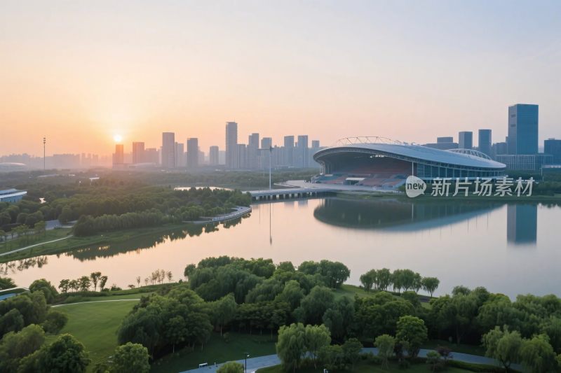 城市湖泊生态风光图