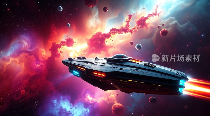 星际探险飞船穿越绚烂星云