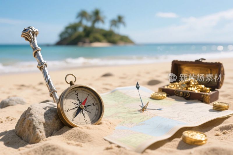 沙滩宝藏指南针地图
