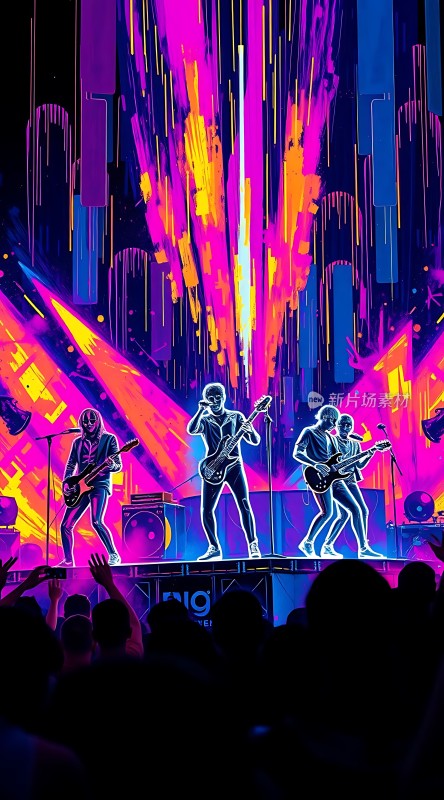 舞台灯光秀下的乐队表演