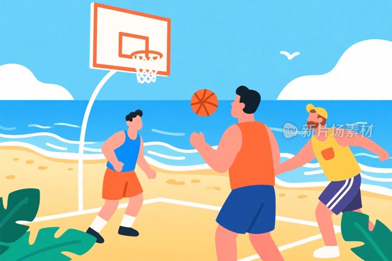 海滩篮球插画