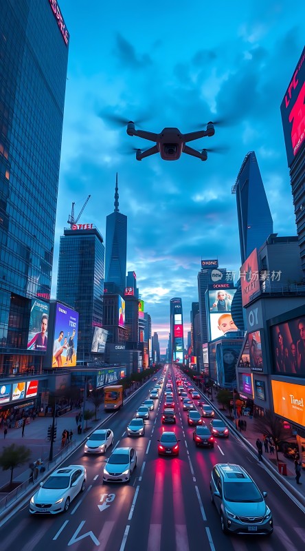 未来之城无人机俯瞰繁华都市夜景