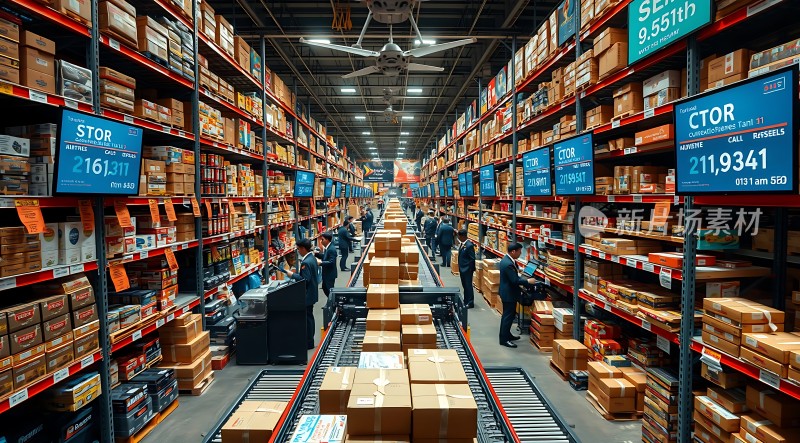 仓库内部繁忙工作场景