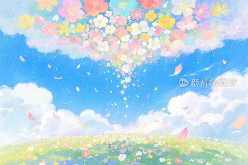 梦幻花海天空插画