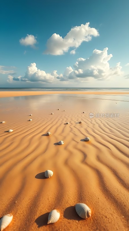 阳光下的贝壳沙滩