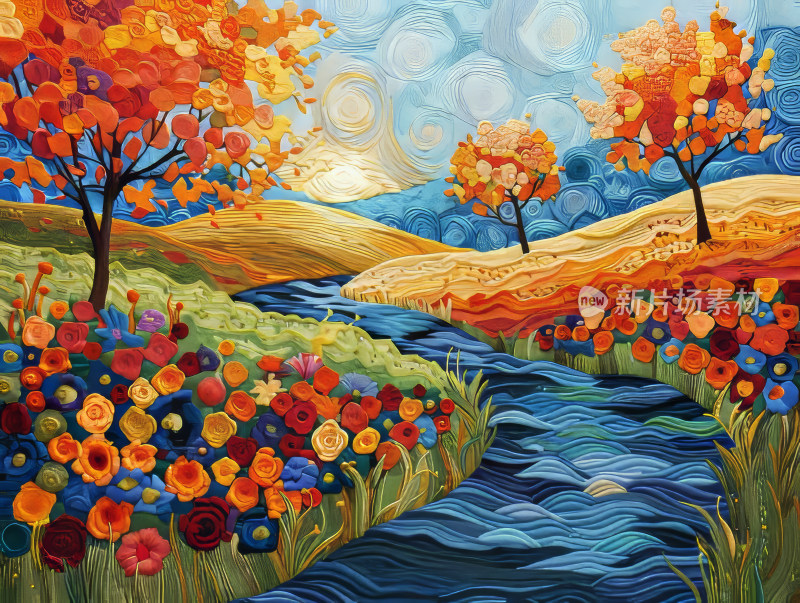 田园风光绣线画