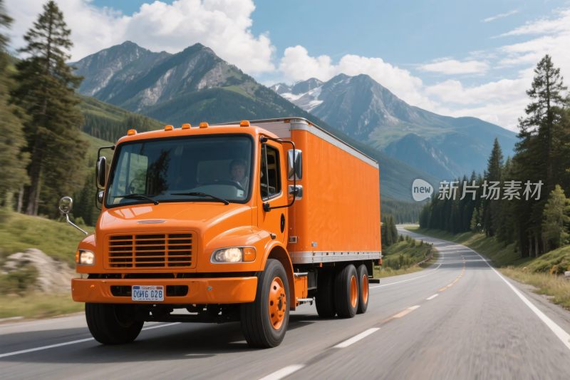 橙色货车行驶在公路上