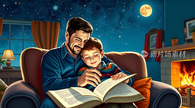 父子共读温馨夜
