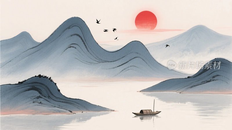 中式山水日出图