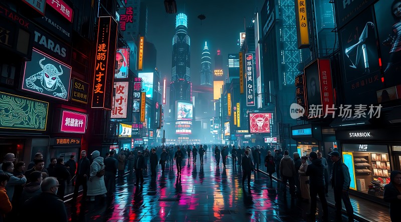 霓虹闪烁的未来都市之夜