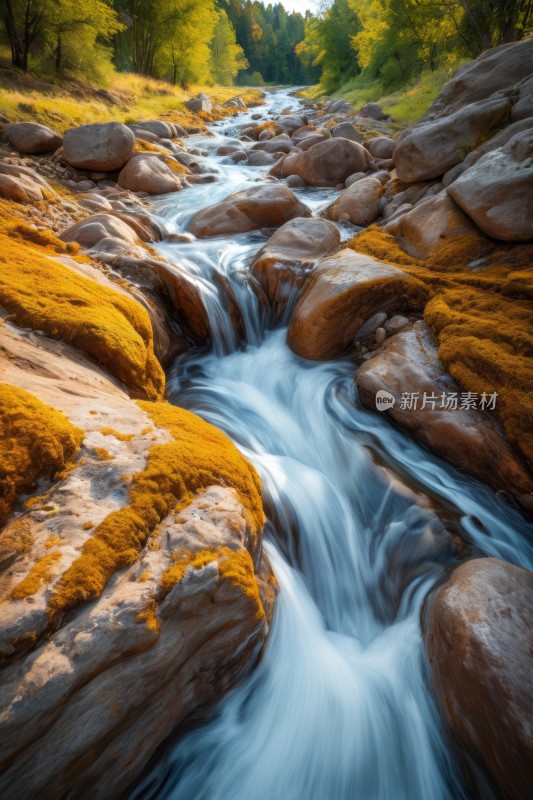 穿过岩石区域的溪流的草图高清风景图片