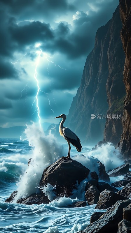 惊涛骇浪之上闪电划破长空