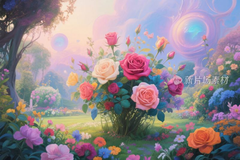 梦幻花园花卉插画