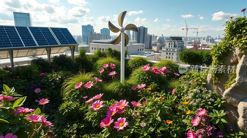 城市绿意盎然太阳能与自然和谐共处