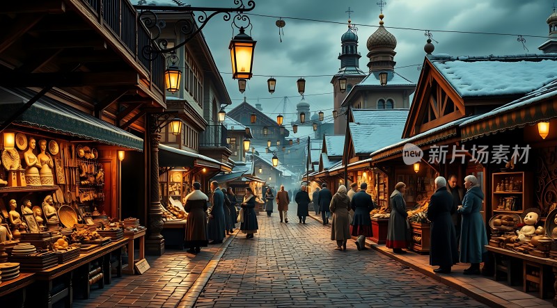 冬日集市夜市繁华