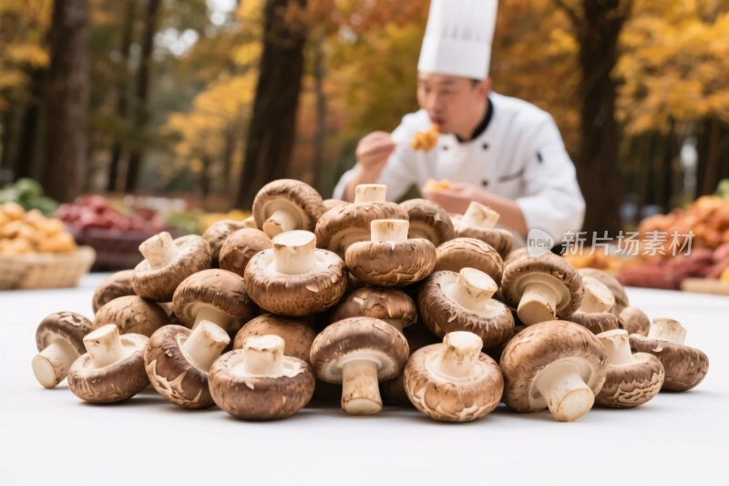 厨师展示香菇食材