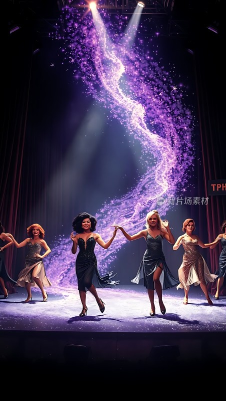 舞台上的璀璨舞者紫光环绕优雅起舞
