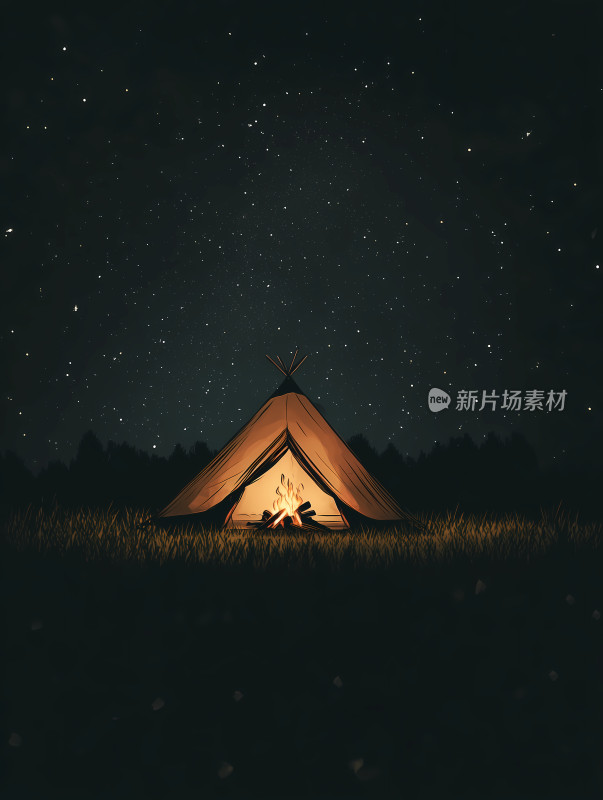 星空下的帐篷和篝火