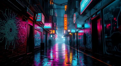 霓虹灯下的未来都市街道 霓虹灯下的未来都市街道