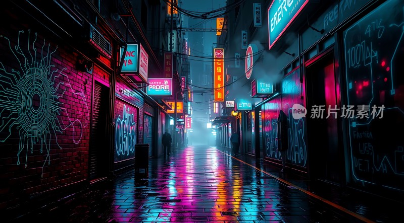 霓虹灯下的未来都市街道
