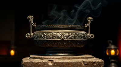 古铜香炉石台静置烟雾缭绕显神秘 古铜香炉石台静置烟雾缭绕显神秘