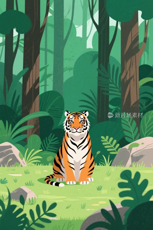森林中的老虎插画