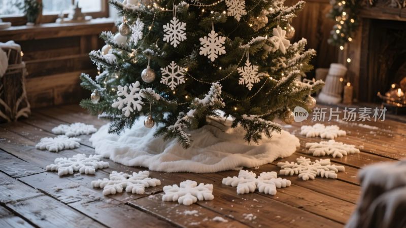 室内圣诞树雪花装饰