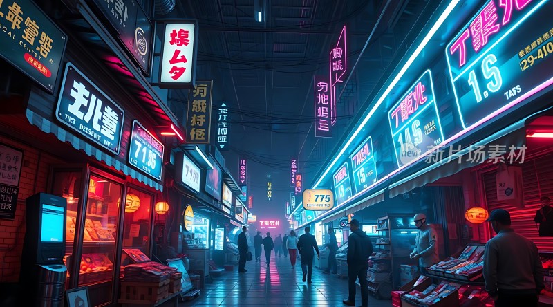 霓虹灯下的繁华夜市