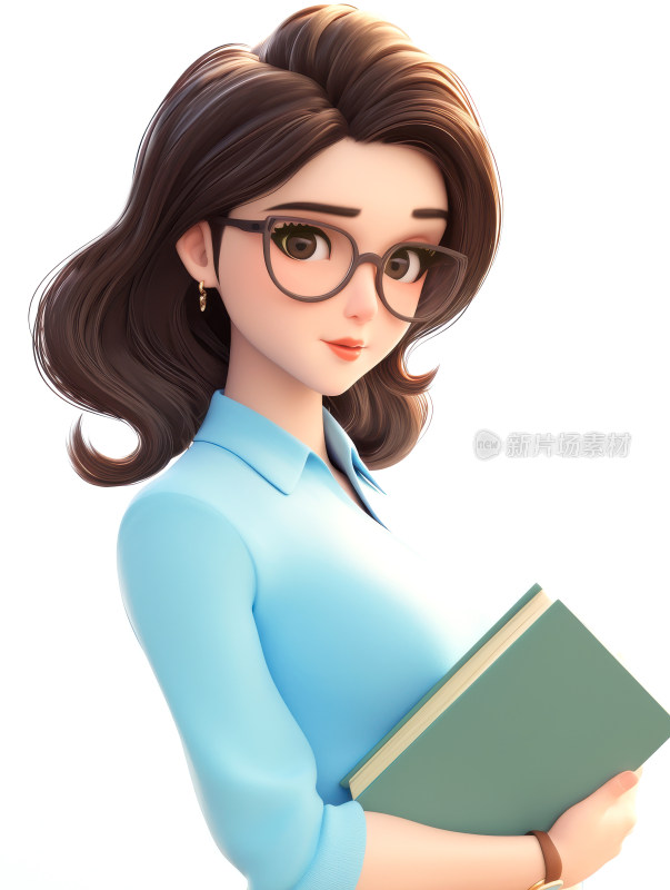 卡通女教师女老师3D卡通人物插画