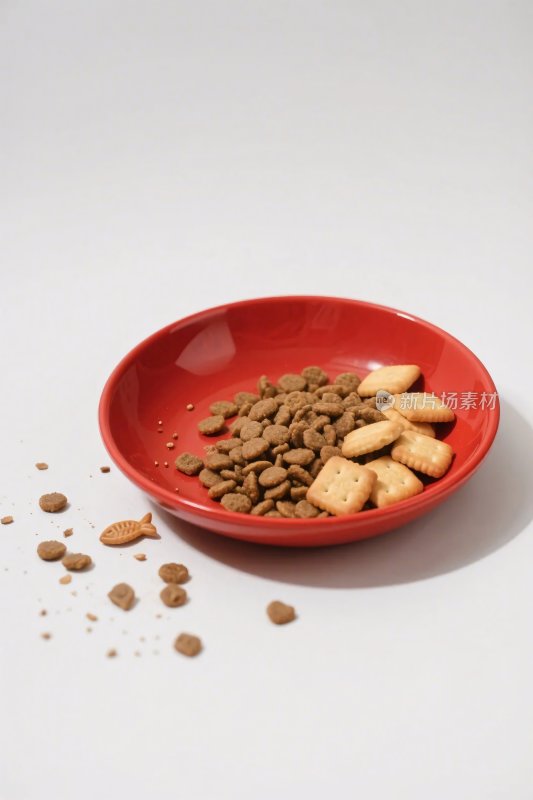 红色碗中装着宠物食品