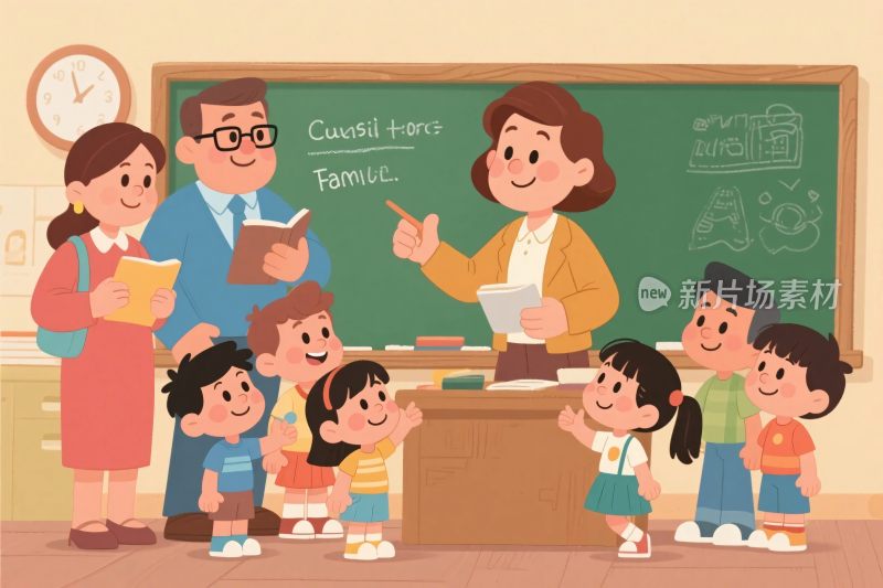 教室师生互动插画