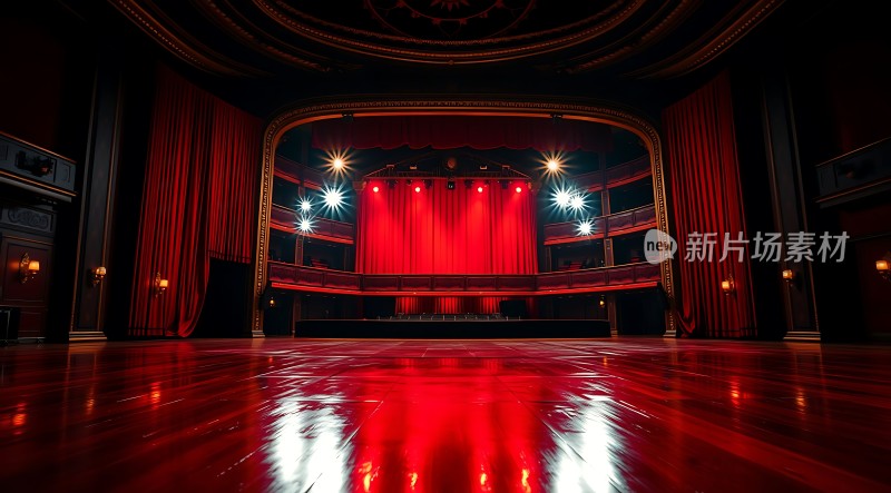红色舞台灯光下的华丽剧院