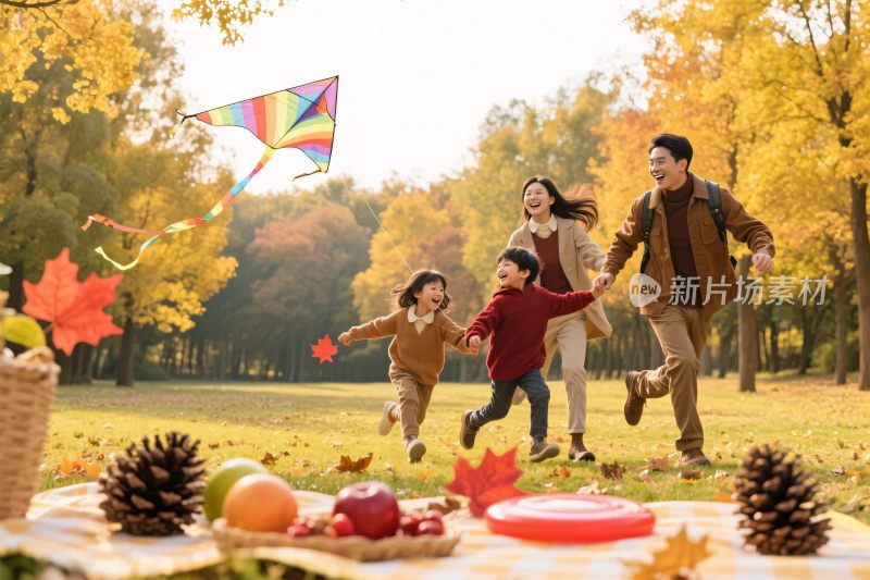 秋季家庭放风筝