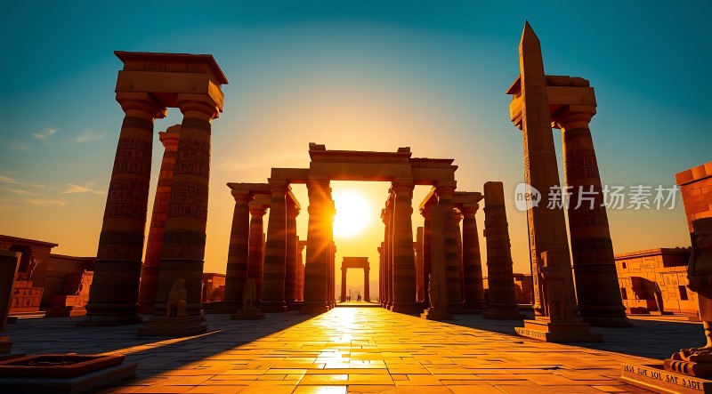 古埃及日落下的辉煌遗迹