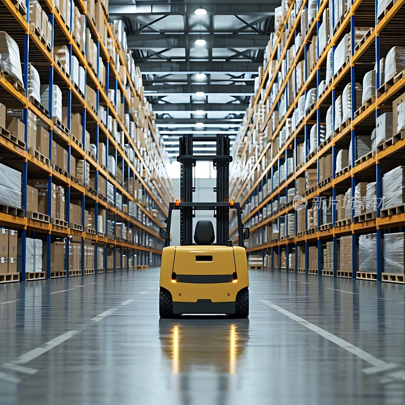仓库里的黄色叉车