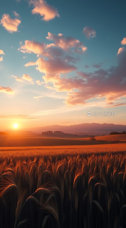 金色麦浪映夕阳