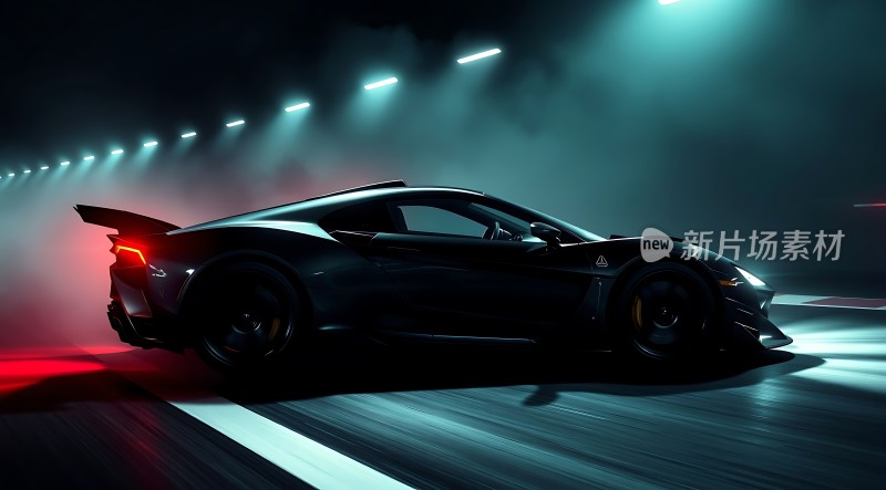 黑色赛车疾驰在夜晚赛道上