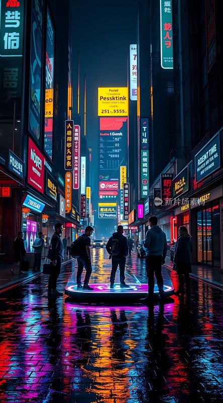 霓虹灯下的街头聚会