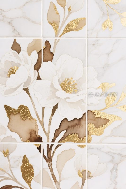 大理石瓷砖花卉插画