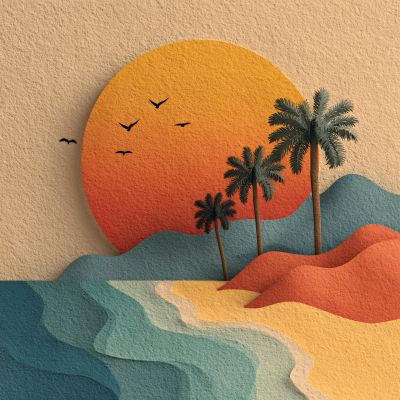 海边日落风景插画