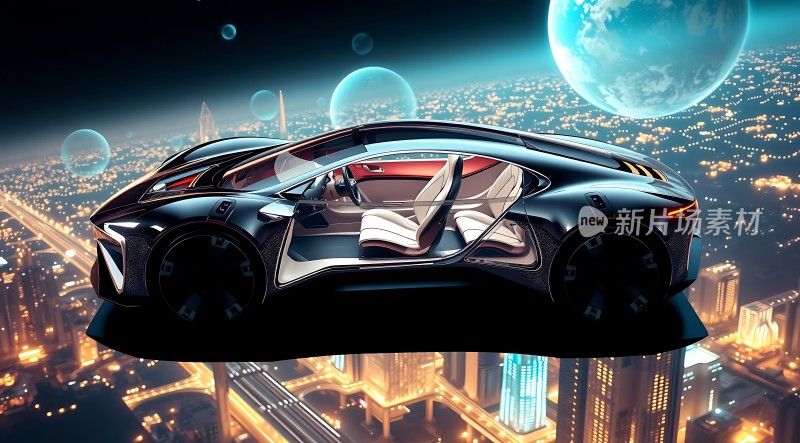 未来座驾悬浮汽车与梦幻都市夜景
