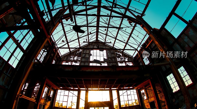 废弃建筑中的日落之美